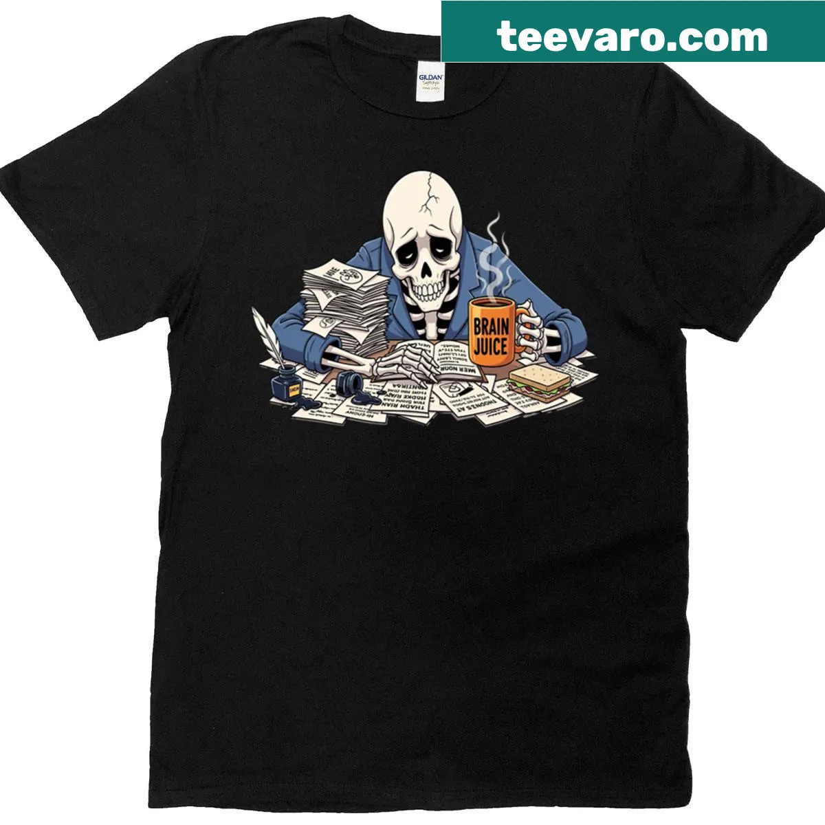Skeleton holding coffee cup with "Do Not Disturb The Dead" text — on a men's t-shirt