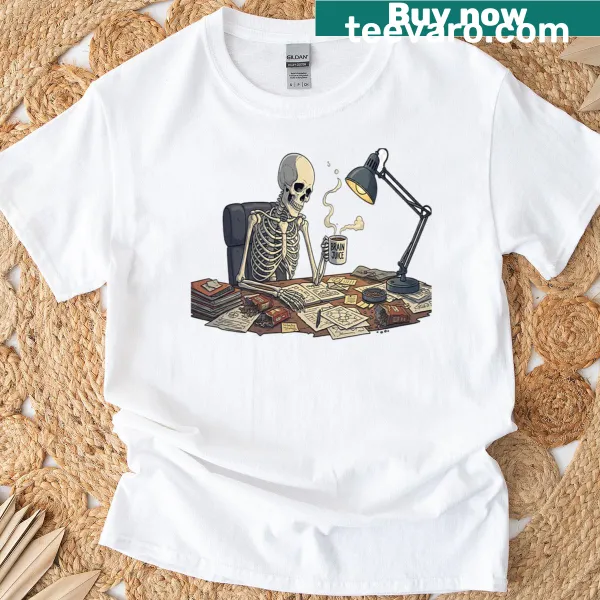 Funny t-shirt with a skeleton illustration saying 'Do Not Disturb The Dead'