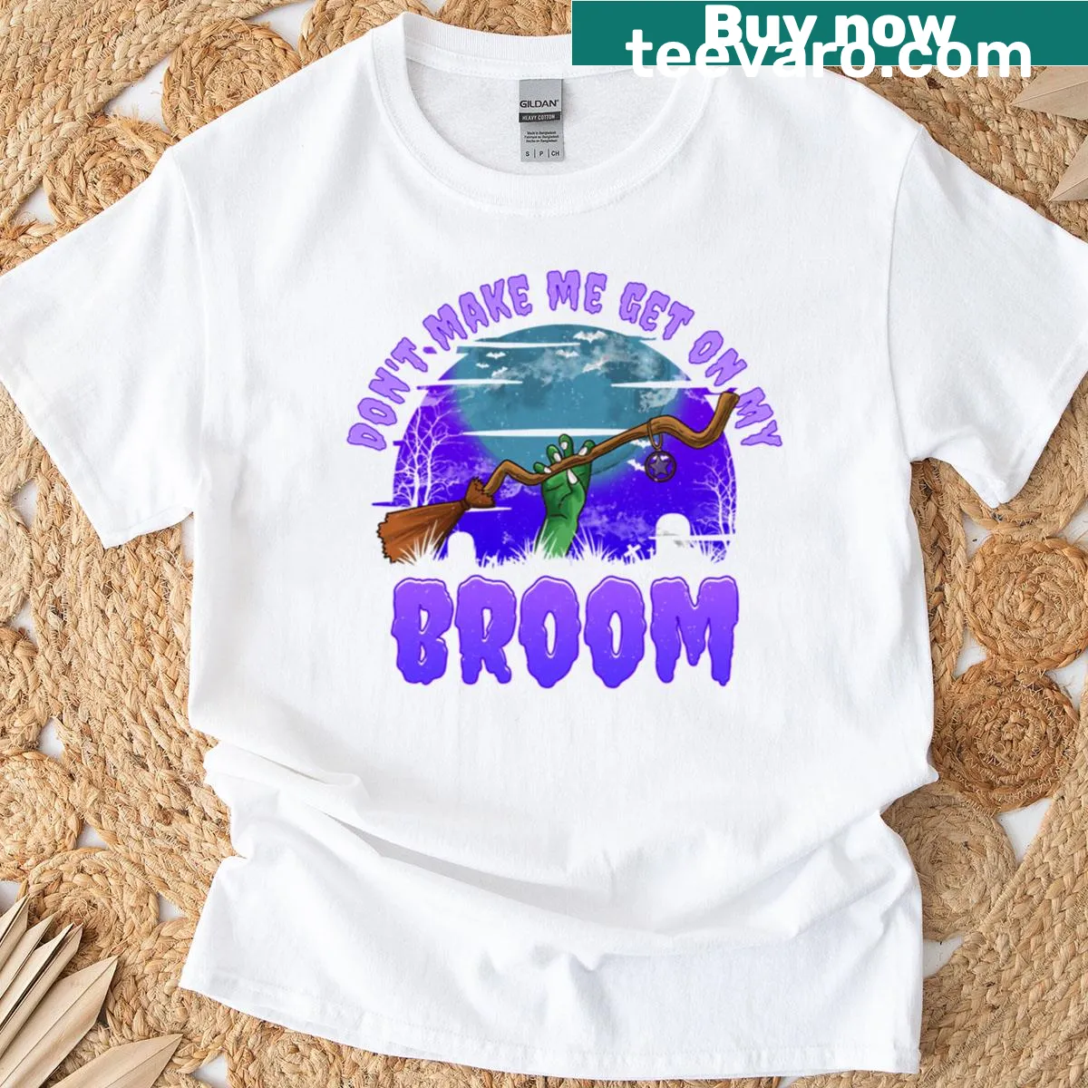 Funny Halloween t-shirt with a witch graphic and playful text — on a men's t-shirt