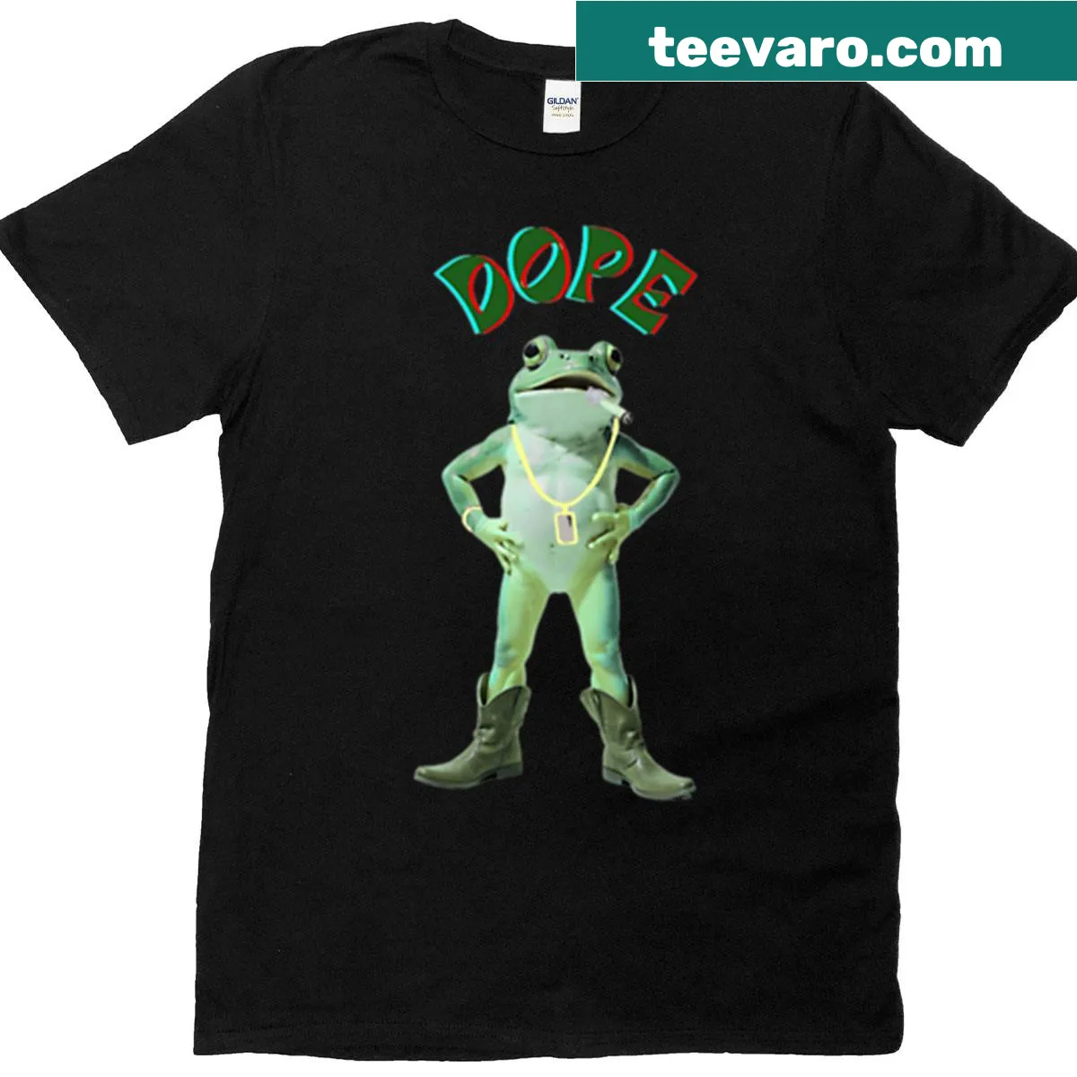 Cartoon frog in hip-hop attire, themed around a popular meme — on a men's t-shirt