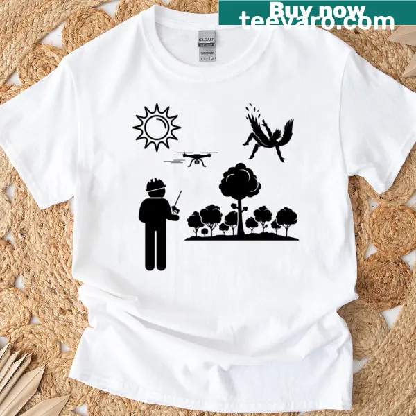 Playful drone-themed graphic on a T-shirt for adventurers