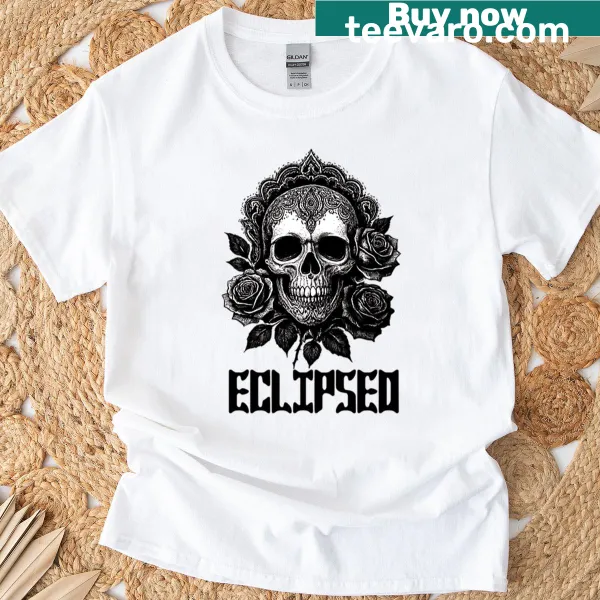 Gothic skull with roses design on a boxy T-shirt