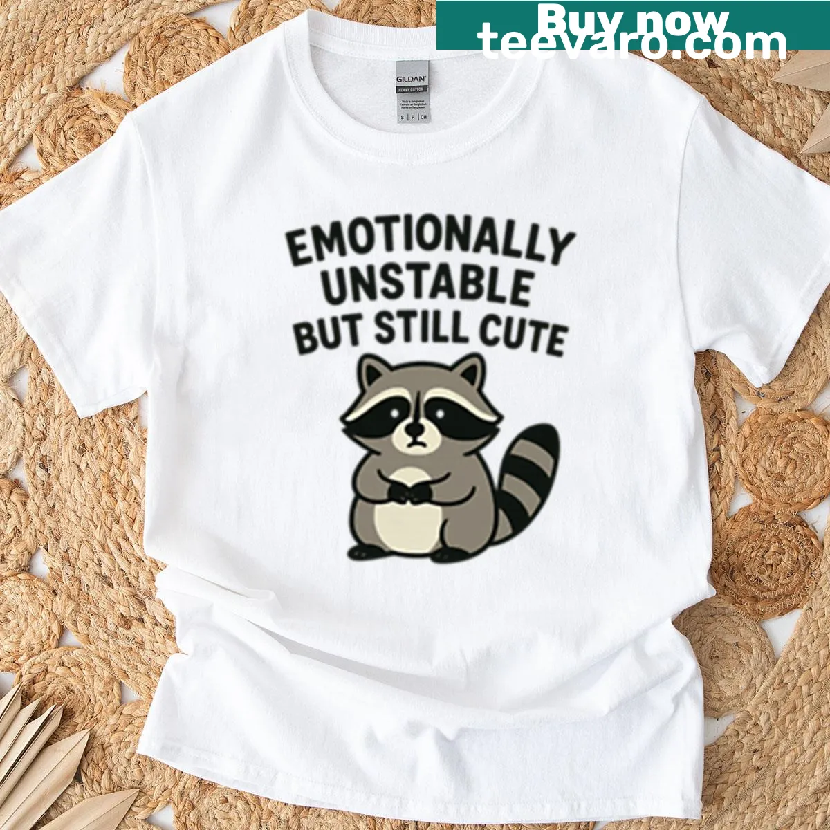 Oversized T-shirt with cute raccoon and funny phrase — on a men's t-shirt