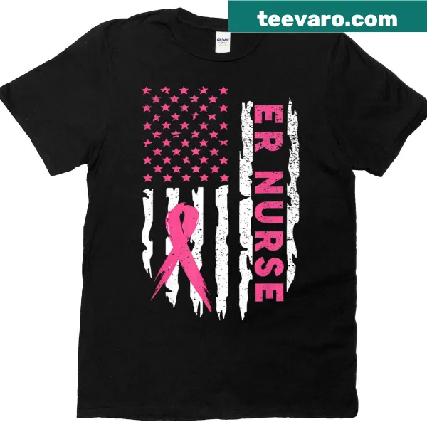 Nurse t-shirt with American flag and breast cancer awareness graphic