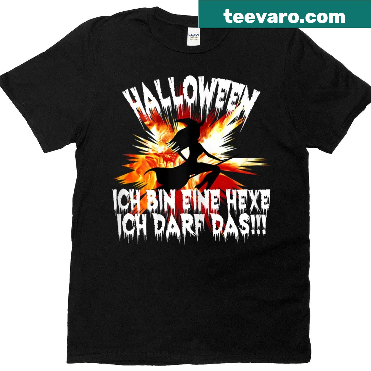 Witch-themed humorous t-shirt for women with German text — on a men's t-shirt