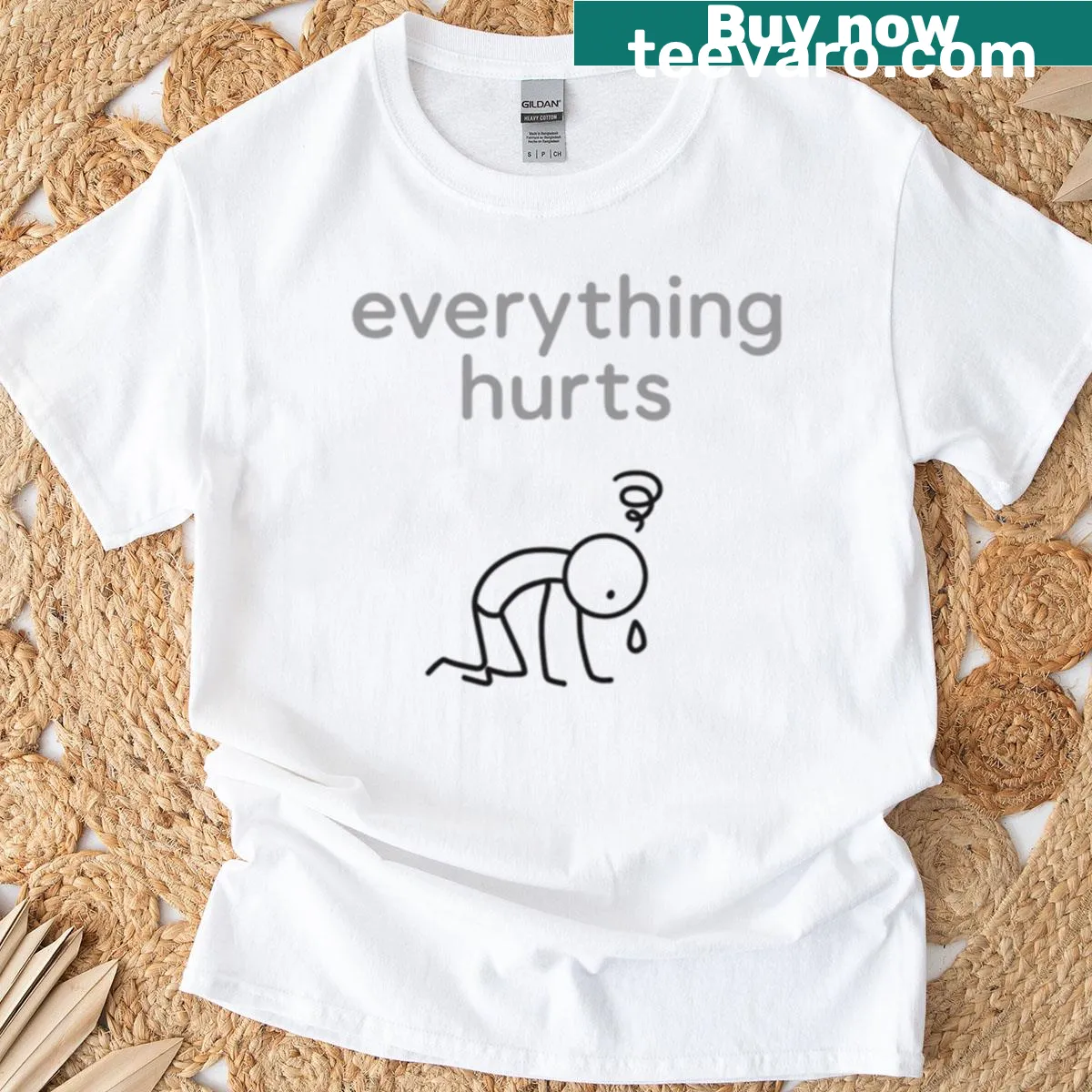 Minimalist gym tee with an exhausted stick figure graphic — on a men's t-shirt