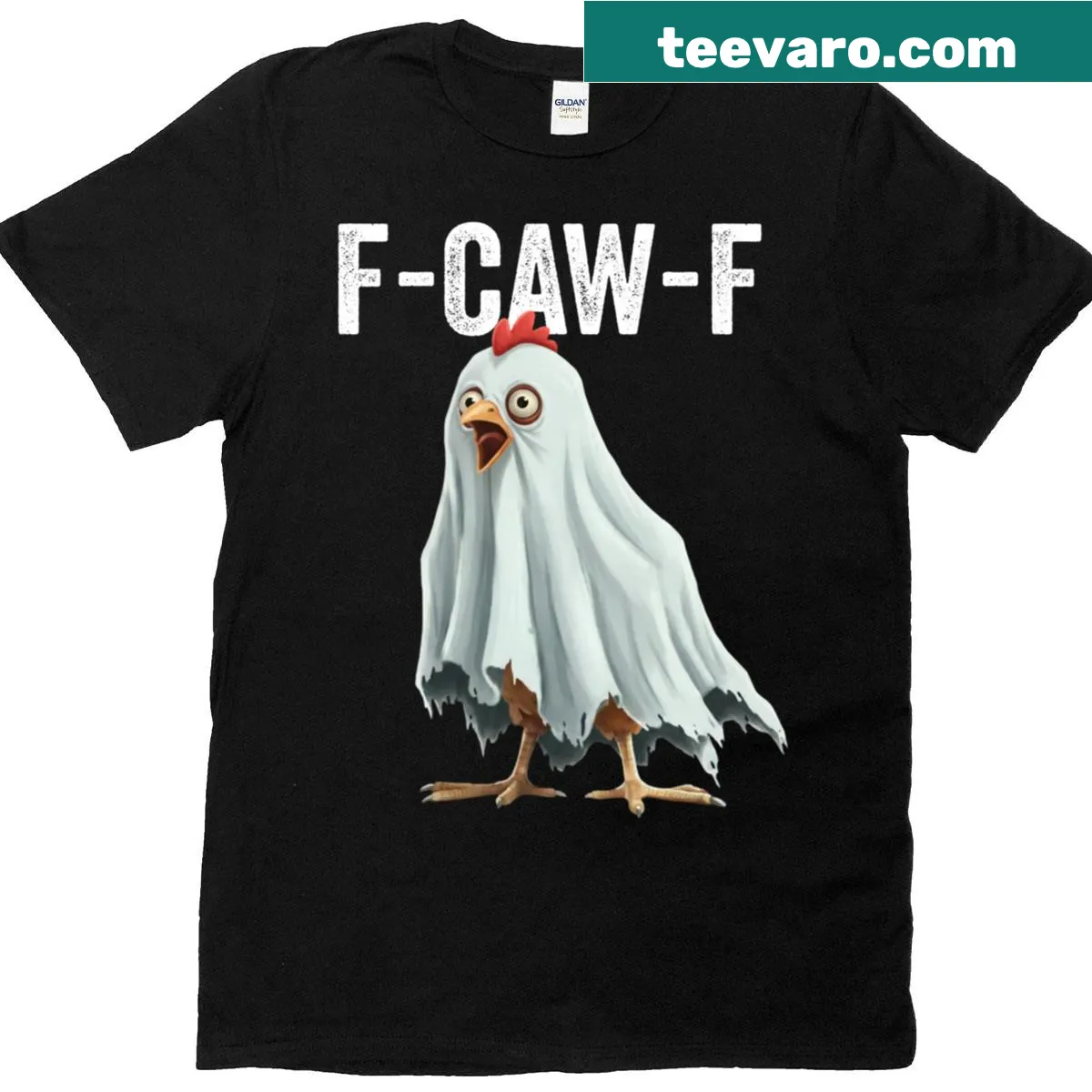 Funny F-caw-f rooster quote graphic — on a men's t-shirt