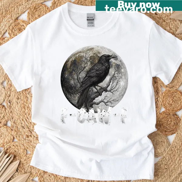 Gothic T-shirt featuring a funny black bird and moon design