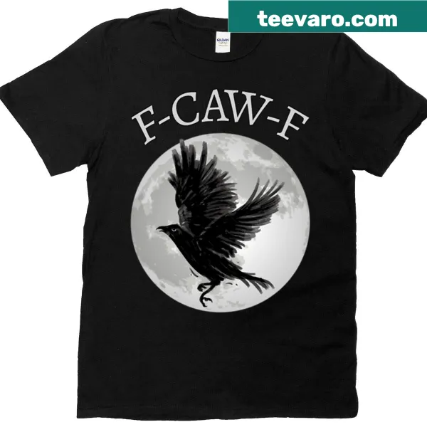 Cartoon crow under a moon with humorous text for Halloween.