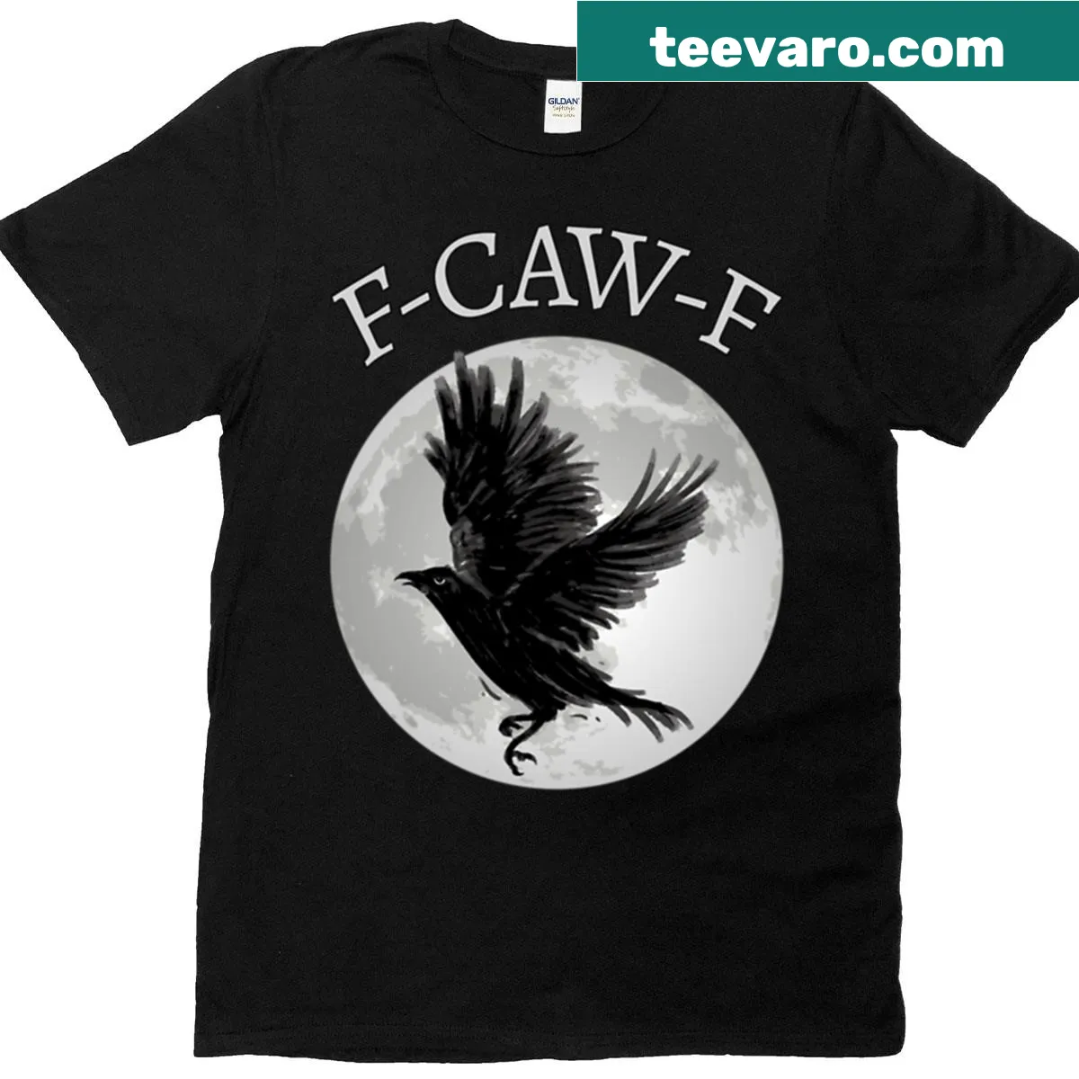 Cartoon crow under a moon with humorous text for Halloween. — on a men's t-shirt