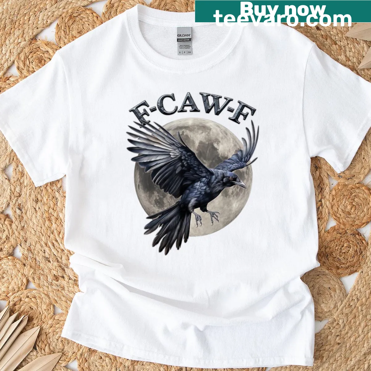 Graphic T-shirt with an illustration of a black crow — on a men's t-shirt