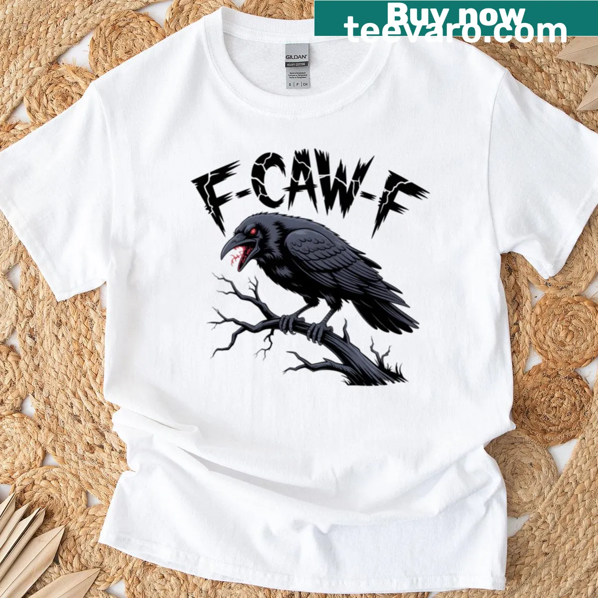 Gothic crow T-shirt featuring dark humor design with edgy text — on a men's t-shirt