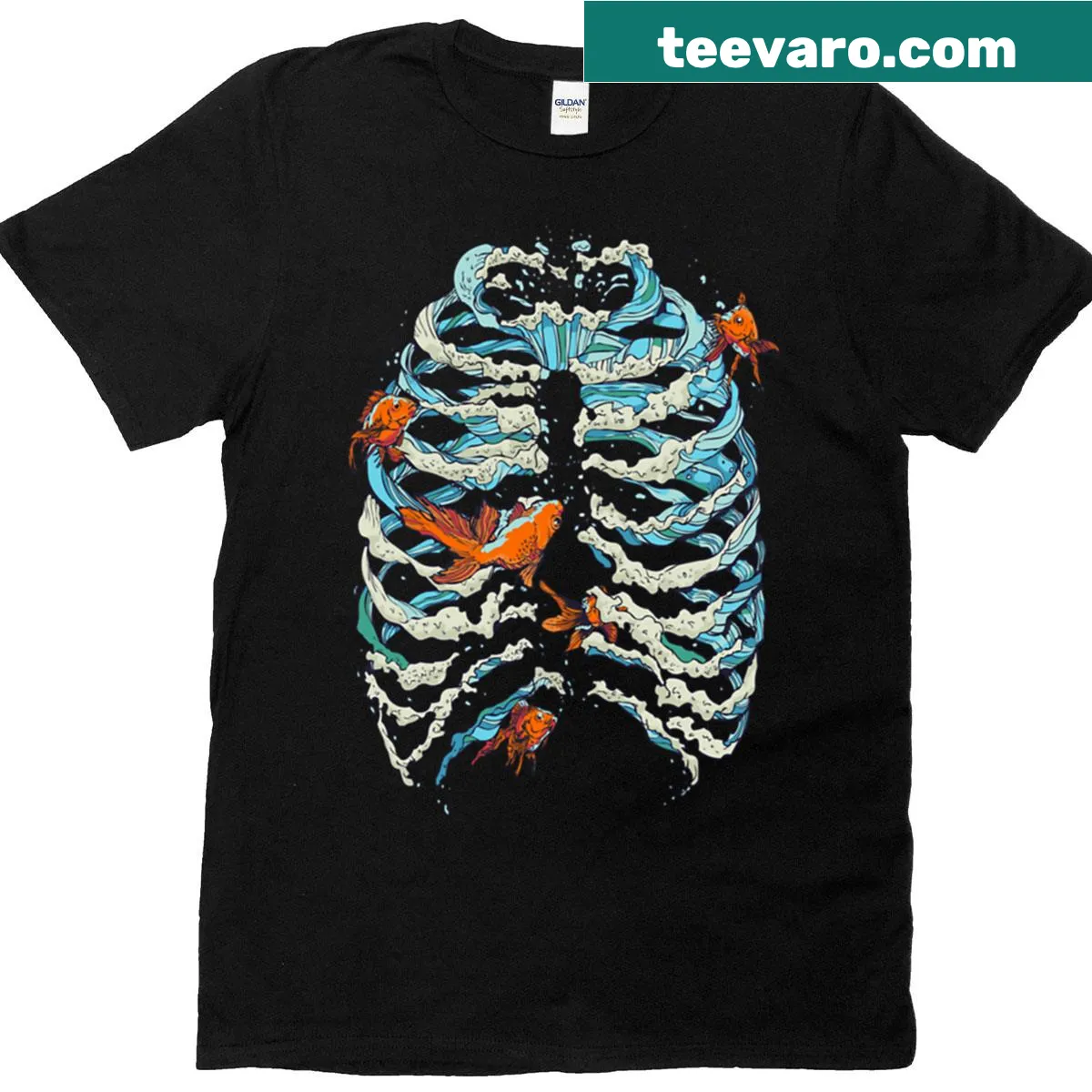Minimalist fish bone silhouette design — on a men's t-shirt