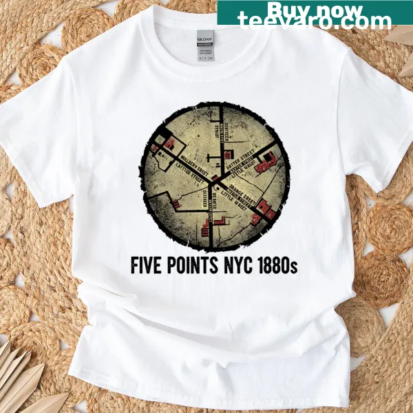 Vintage-style T-shirt featuring a map of Five Points NYC