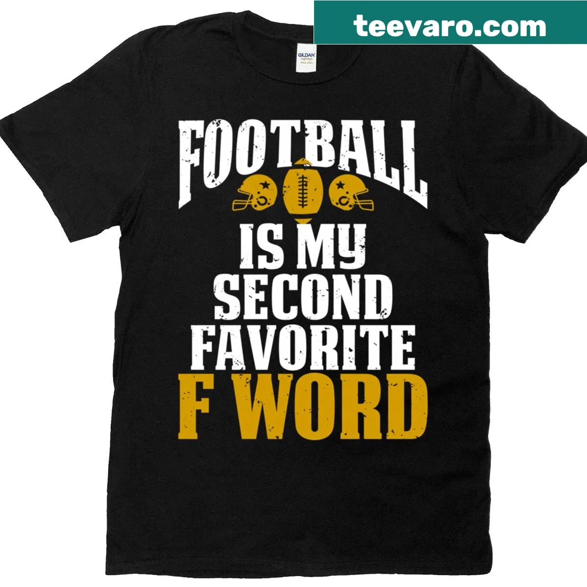 Funny T-shirt with Football Is My Second Favorite F Word text — on a men's t-shirt
