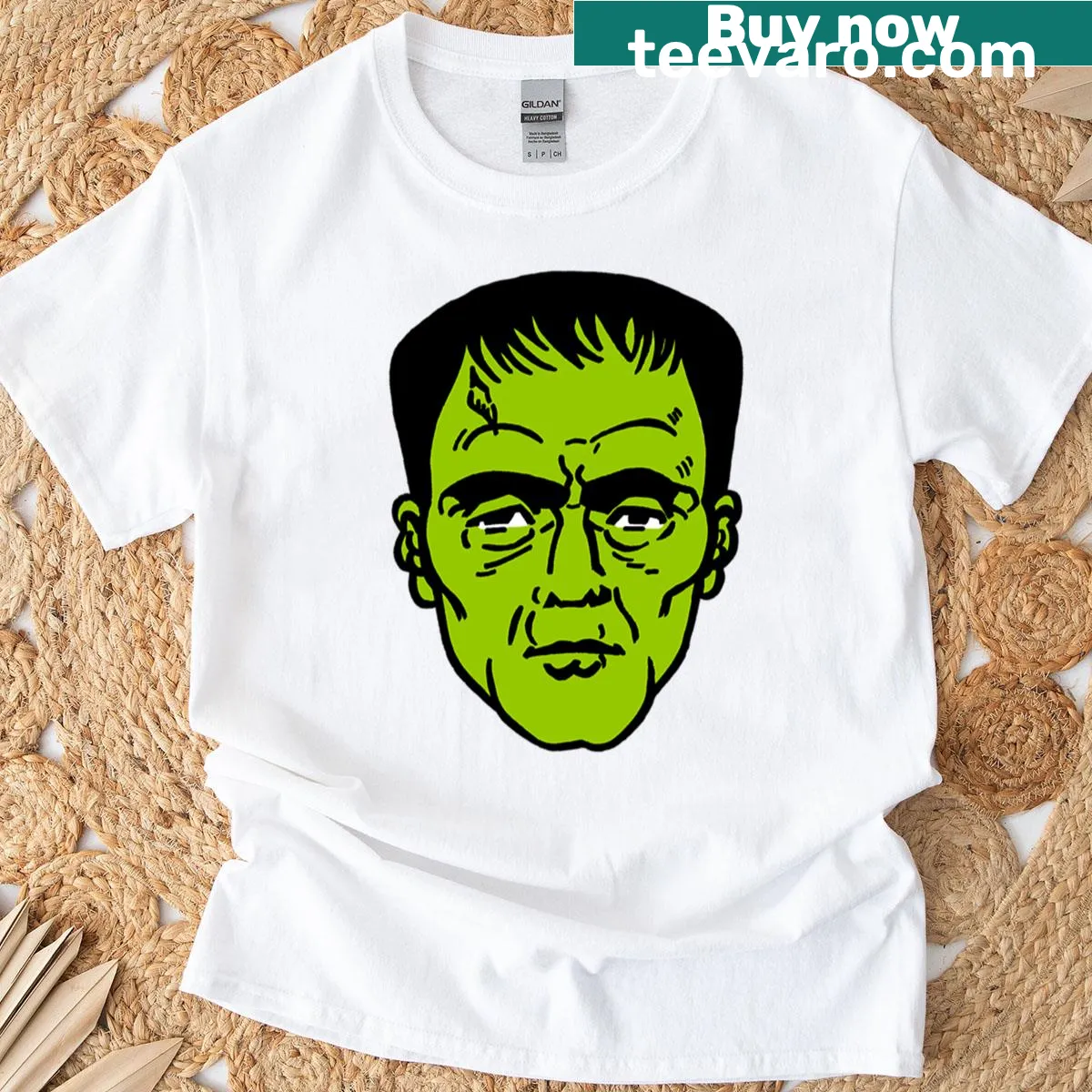 Classic depiction of Frankenstein's monster in vintage style — on a men's t-shirt
