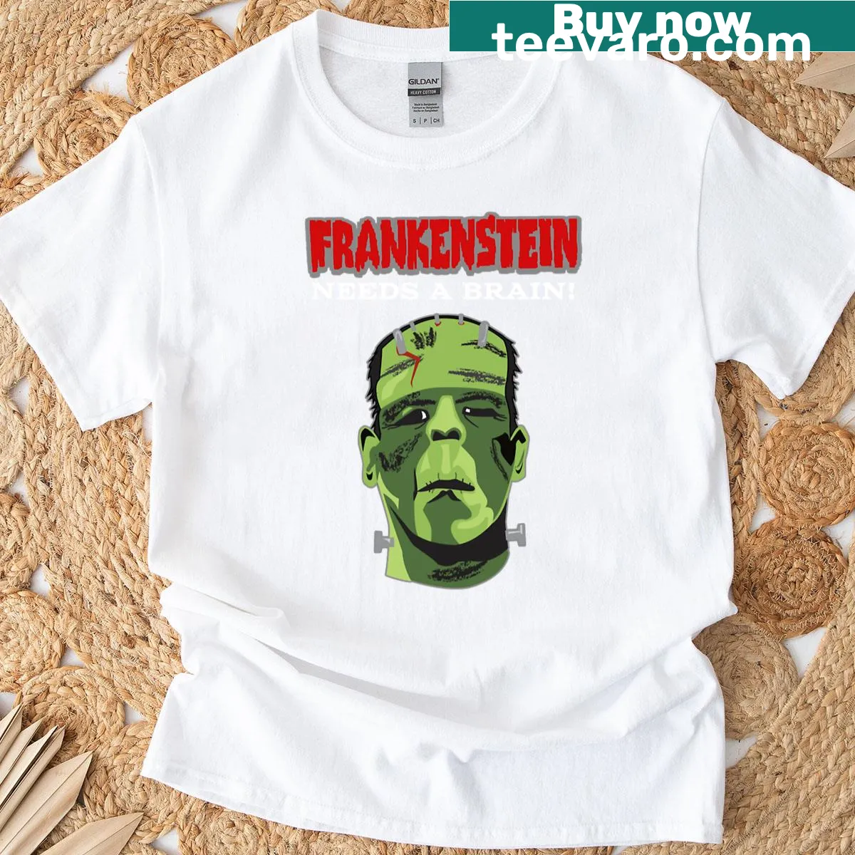 Cartoon Frankenstein character humorously asking for a brain — on a men's t-shirt