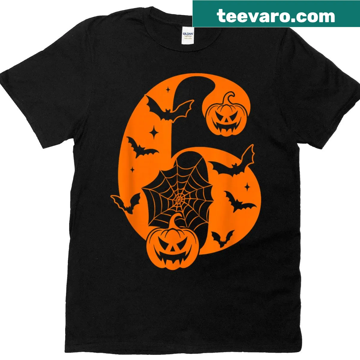 Couples Halloween T-shirt with playful '6' and '7' meme design. — on a men's t-shirt