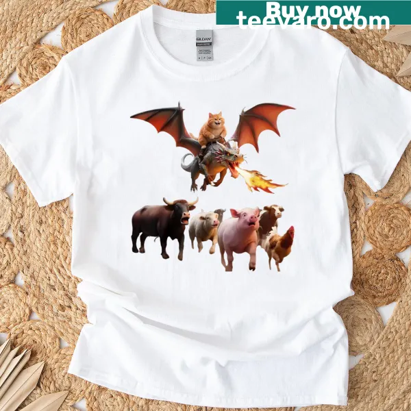 Funny chubby cat riding a dragon shirt
