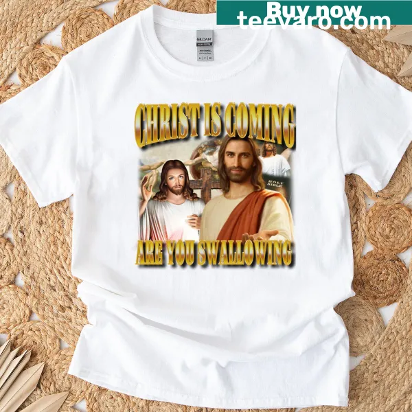 Humorous T-shirt featuring a meme about Jesus with playful text
