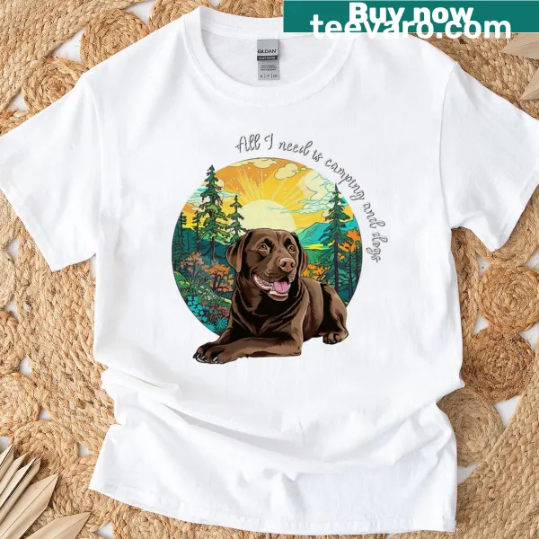 Cute camping design with a chocolate lab dog on a t-shirt