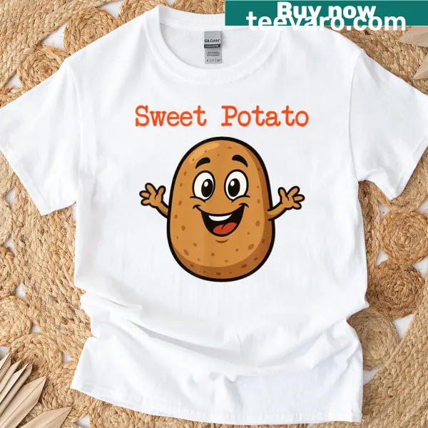Cartoon sweet potato and rude potato graphic on Thanksgiving t-shirt