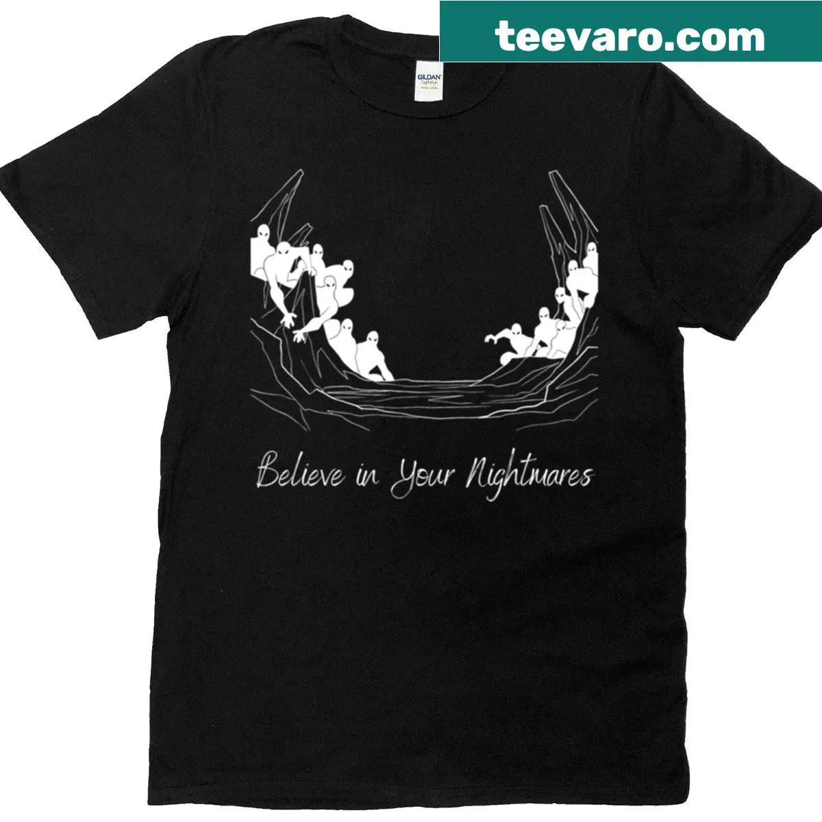 Halloween-themed shirt with Believe In Your Nightmares quote — on a men's t-shirt