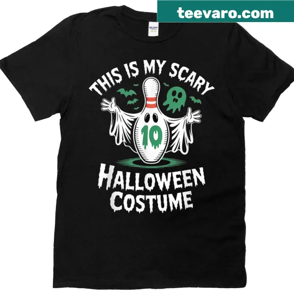 Humorous ghost bowling league design on Halloween T-shirt