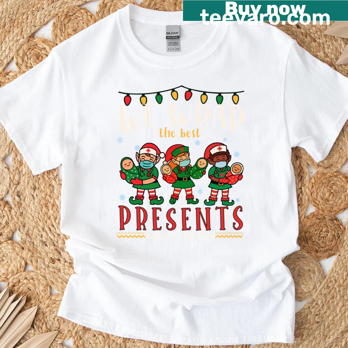 Christmas design for labor and delivery nurses on a t-shirt — on a men's t-shirt