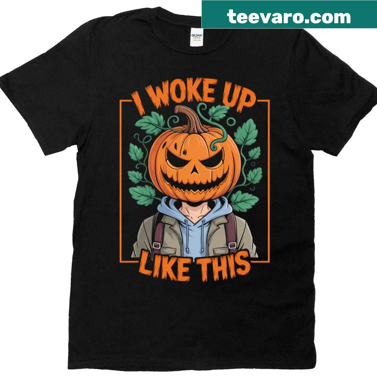 Funny Halloween T-shirt with pumpkin meme graphic — on a men's t-shirt