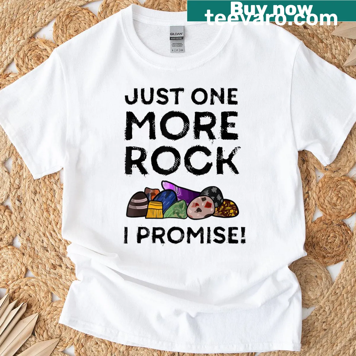 T-shirt with humorous graphic about rock collecting — on a men's t-shirt
