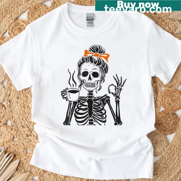 Skeleton coffee lover Halloween shirt with sarcastic design
