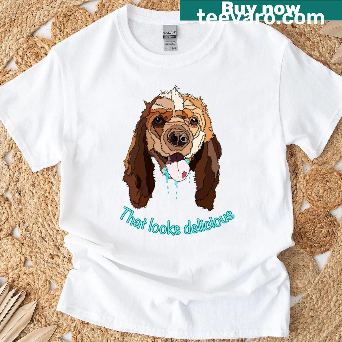 Cartoon slobbering Cocker Spaniel graphic on a t-shirt — on a men's t-shirt
