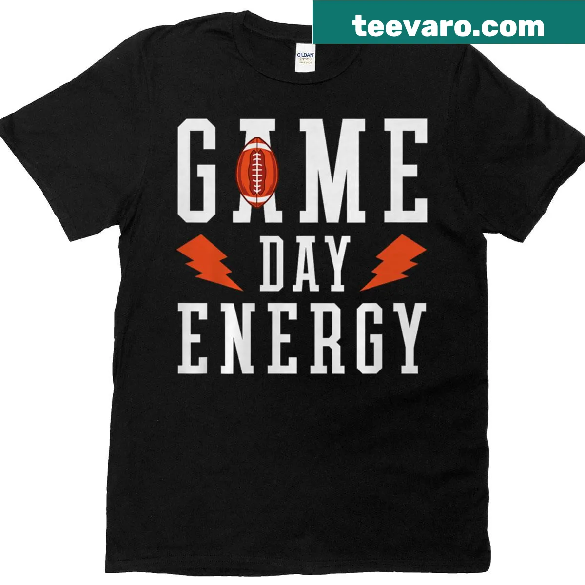 Energetic Game Day American Football T-shirt — on a men's t-shirt