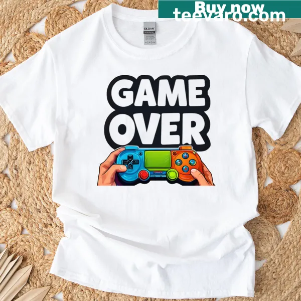 Retro gamer t-shirt with vintage video game controller and 'Game Over' text
