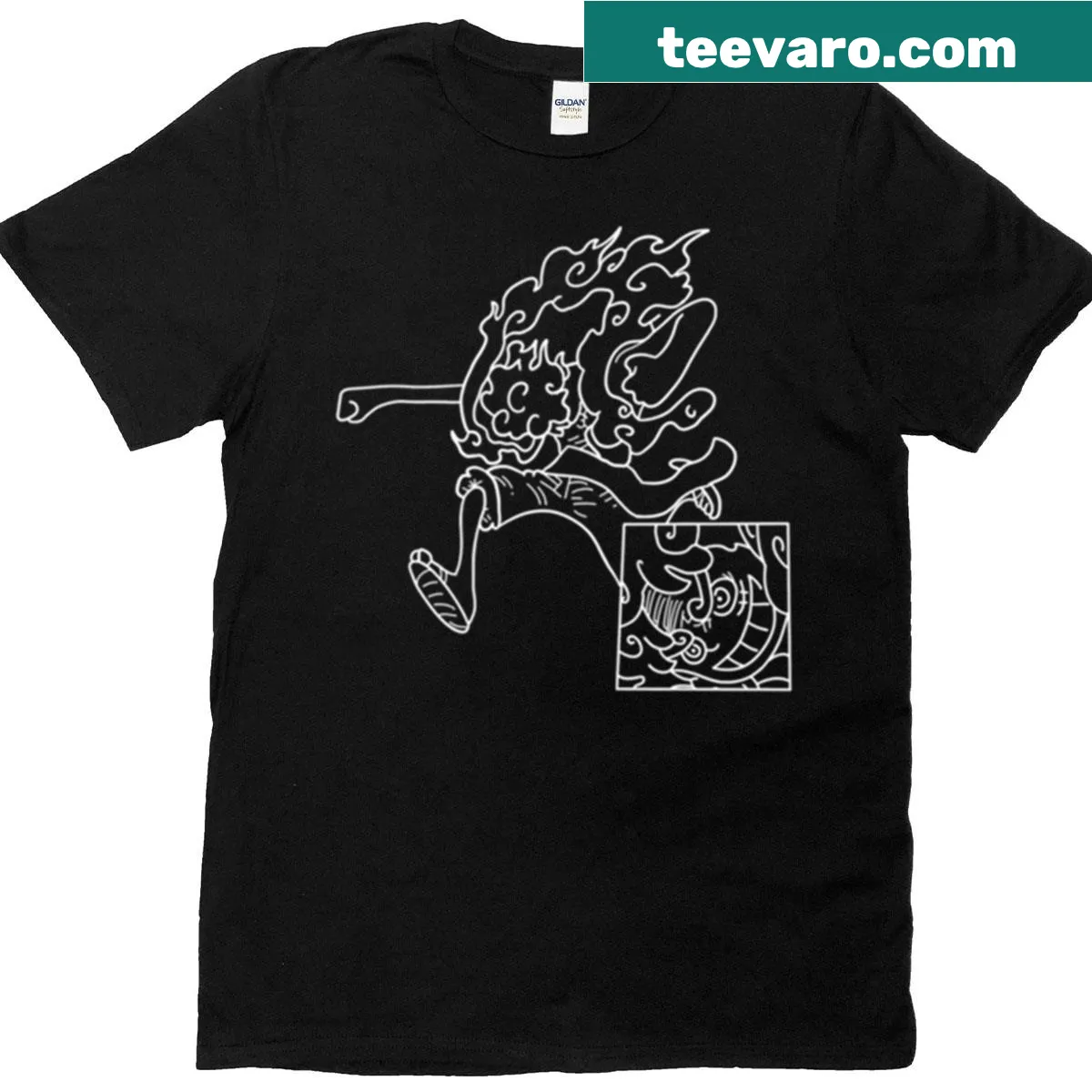 Oversized t-shirt featuring Luffy's punch in white outline — on a men's t-shirt