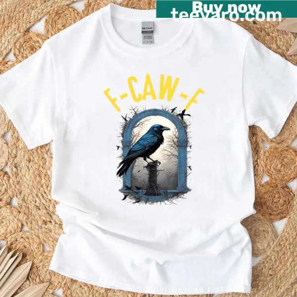 Edgy T-shirt featuring a black bird design and dark humor phrase.