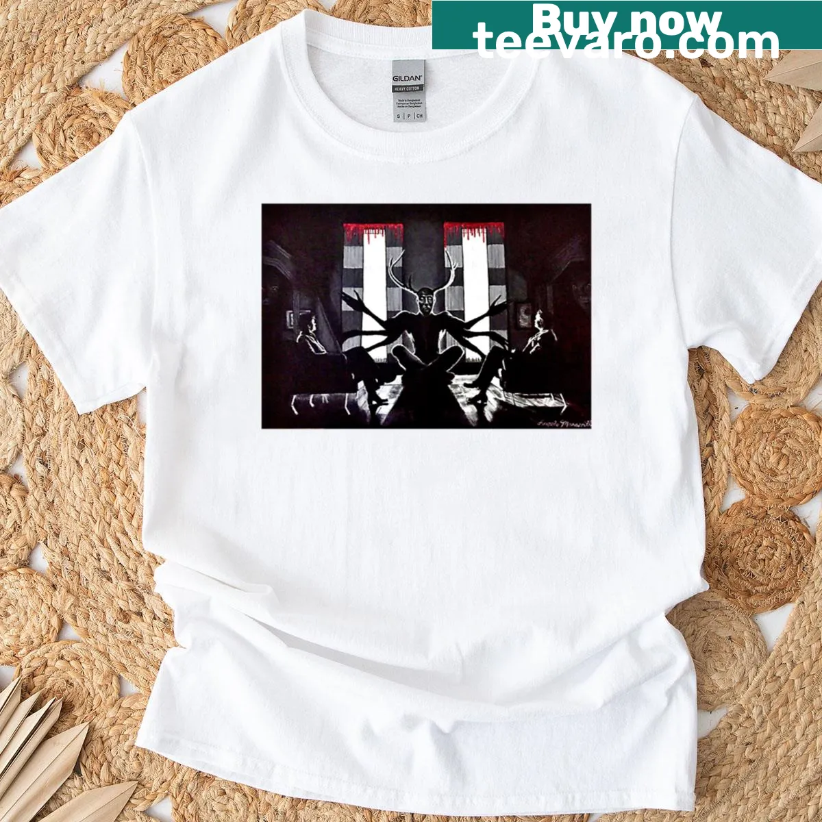 Gothic T-shirt featuring a haunting and spooky graphic design. — on a men's t-shirt