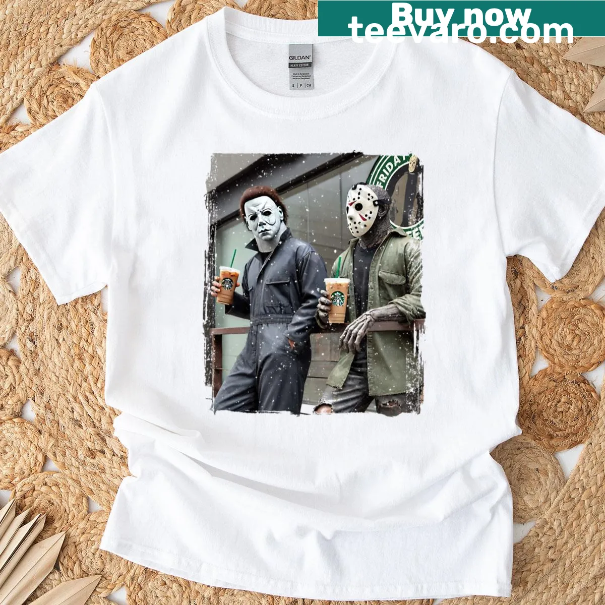Oversized t-shirt featuring a bold horror-themed graphic design. — on a men's t-shirt