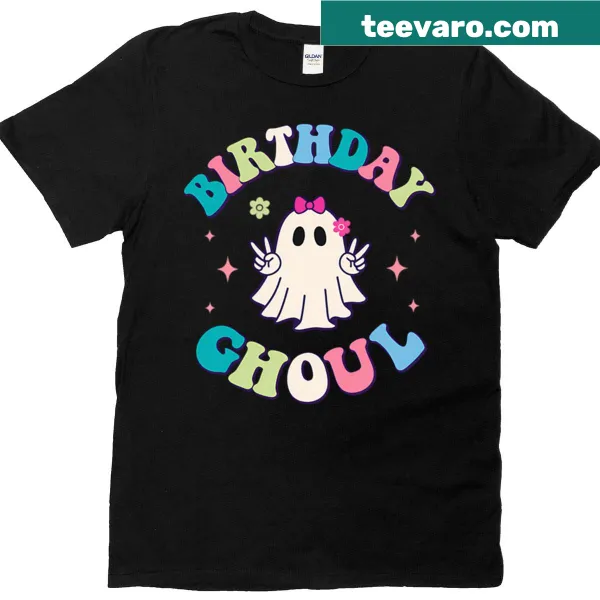 Cute Halloween birthday t-shirt with ghoul and pumpkin illustrations