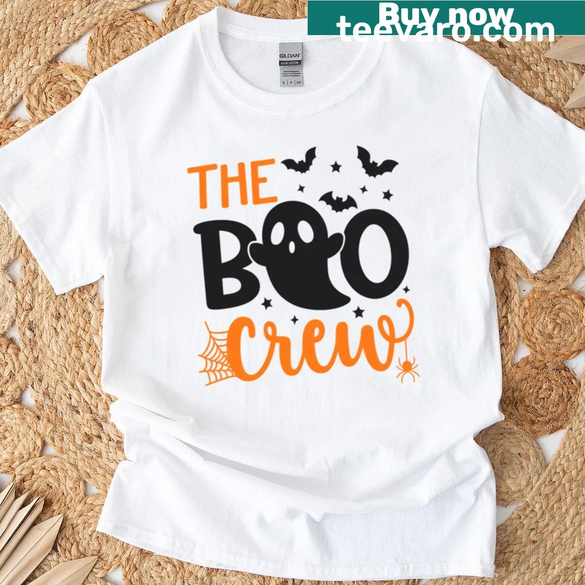 Custom kids t-shirt featuring 'Boo Crew' design for Halloween — on a men's t-shirt