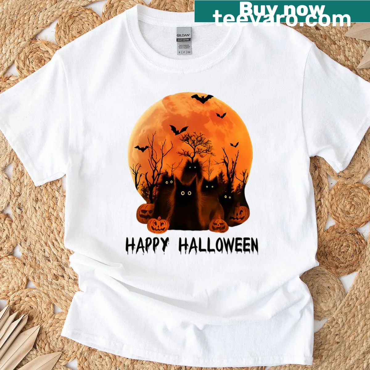 Illustration of a playful witch with the phrase Scary Halloween on a t-shirt — on a men's t-shirt