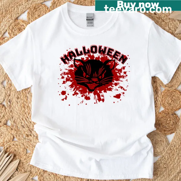 Oversized Halloween shirt featuring a whimsical cat design with a spooky hat.