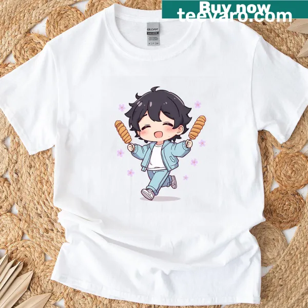 Cute oversized Halloween T-shirt featuring Chibi Bobby and candy corn.