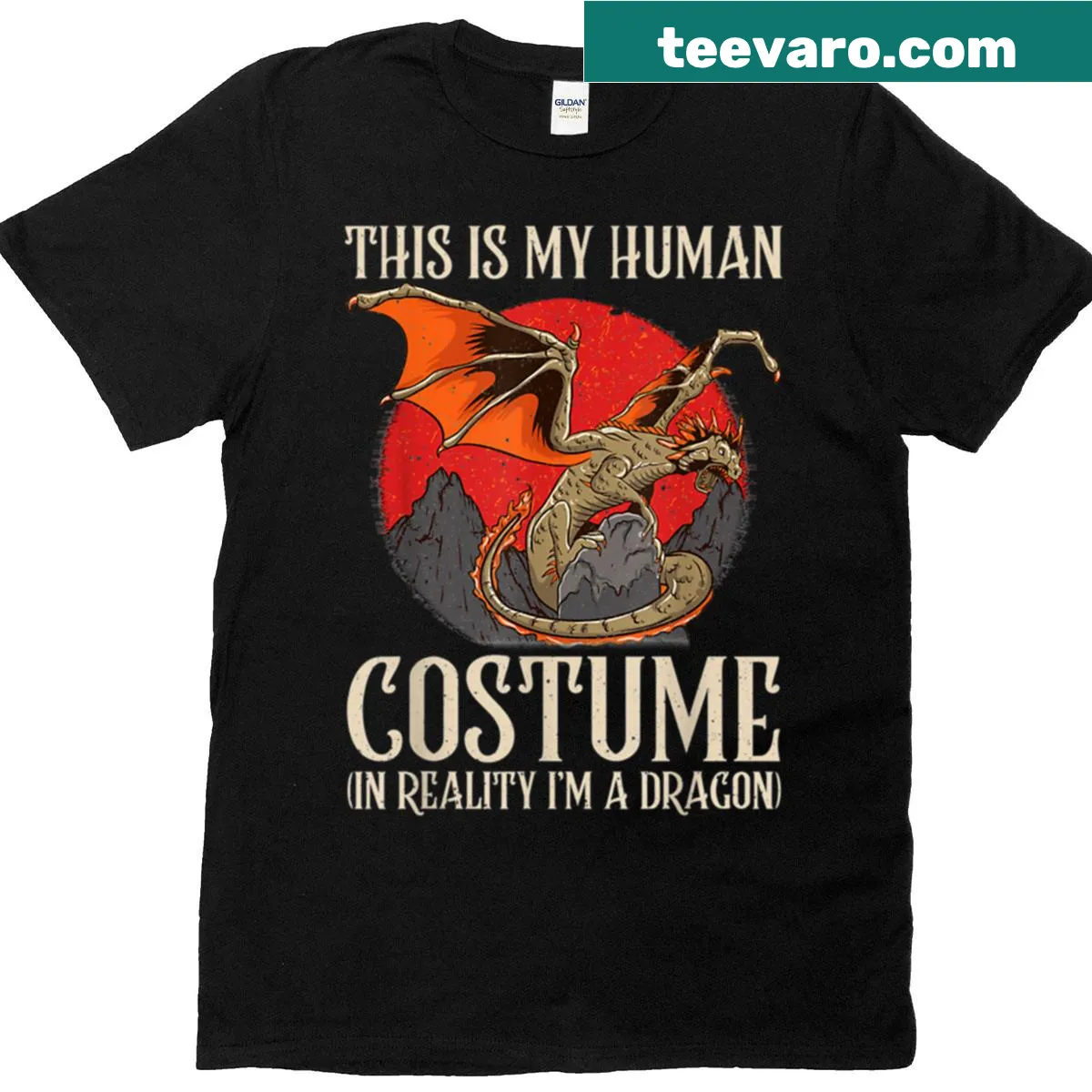 Horror-themed T-shirt for dragon fans featuring costume illustration — on a men's t-shirt