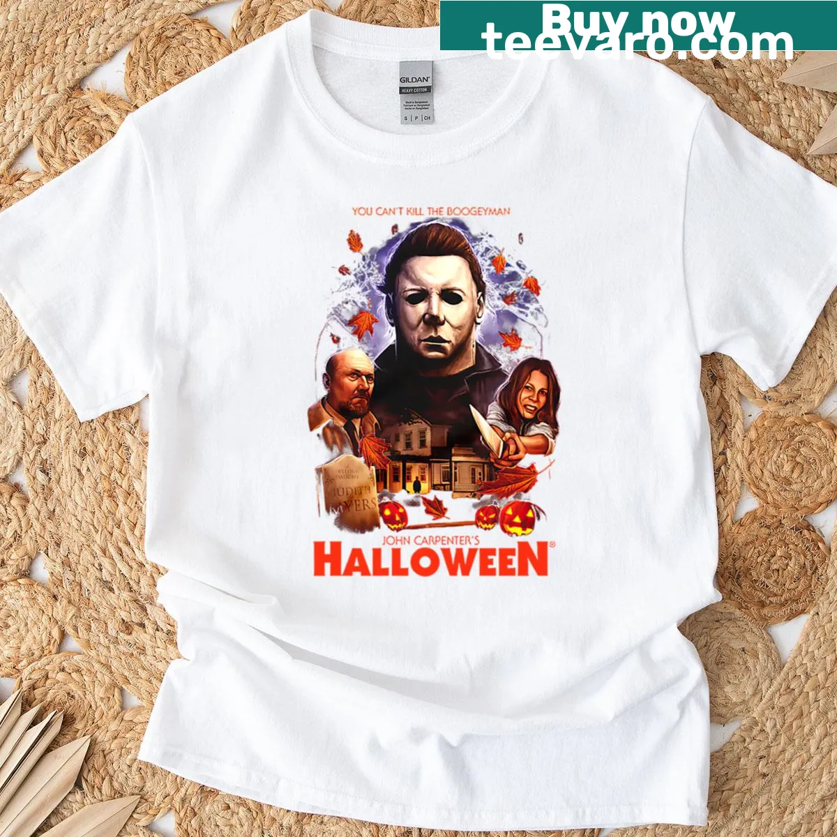Humorous Halloween graphic with 'He Is Gonna Get You' text — on a men's t-shirt