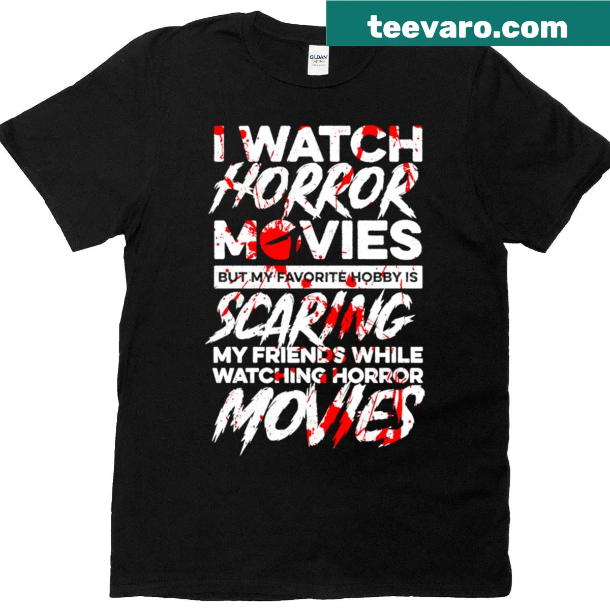 Graphic depicting horror film themes on a Halloween T-shirt — on a men's t-shirt