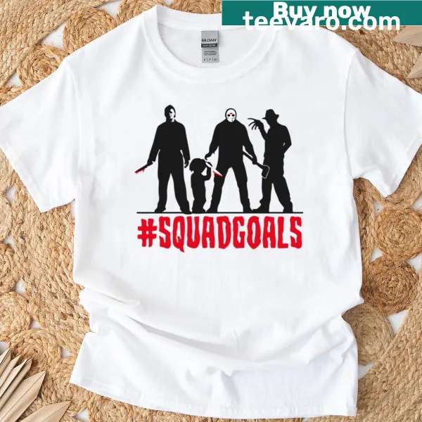 T-shirt featuring a fun horror movie-themed 'squad goals' design