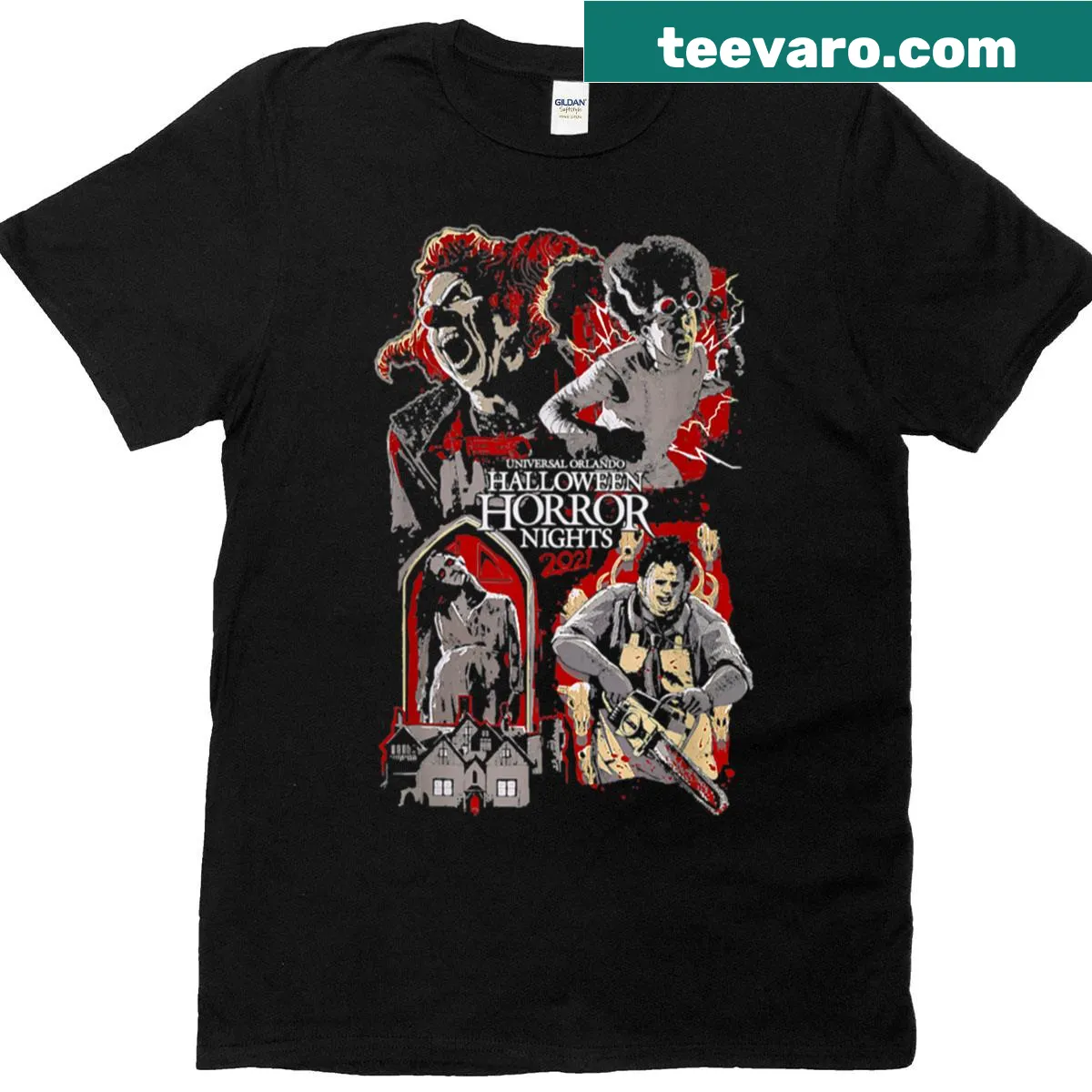 Illustrative Halloween scene on a festive tee for Halloween night — on a men's t-shirt