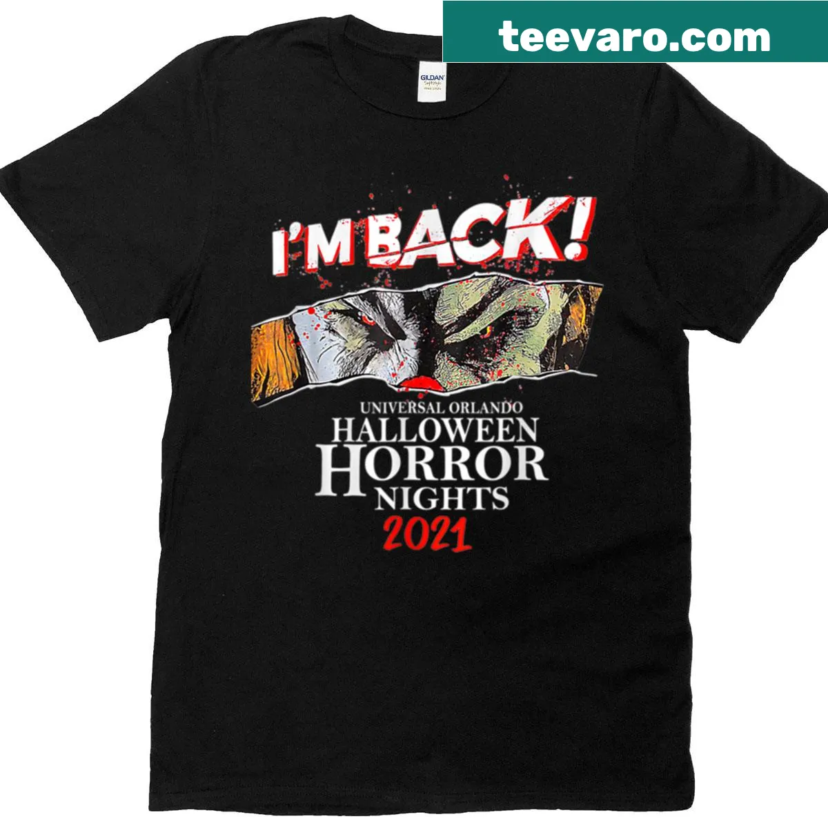 Oversized Halloween Horror Nights 2021 graphic t-shirt — on a men's t-shirt